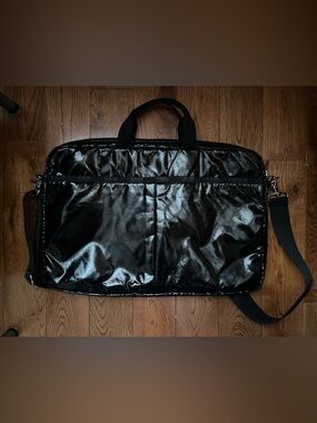 Lesportsac Black Glossy Laptop Bag with Removable Strap